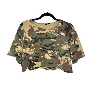 Women’s XL Camouflage T-Shirt Cropped Distressed